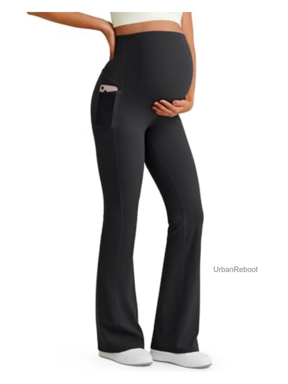 Maternity Flare Leggings Over The Belly Nylon 66 Lycra Yoga Pants with Pockets